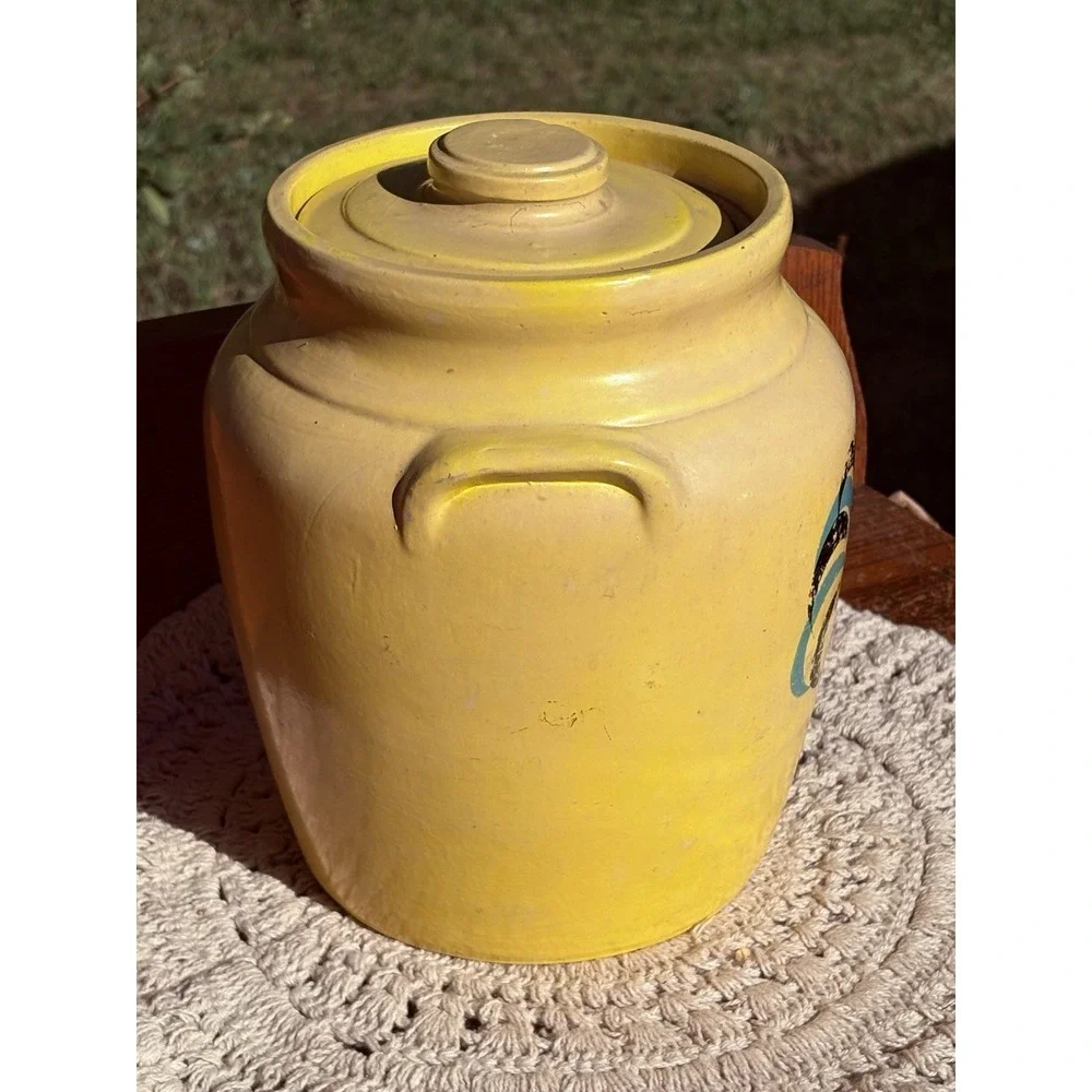 Ransburg Pottery Yellow Rooster Cookie Jar with Lid Hand Painted Crock Farm 9.5